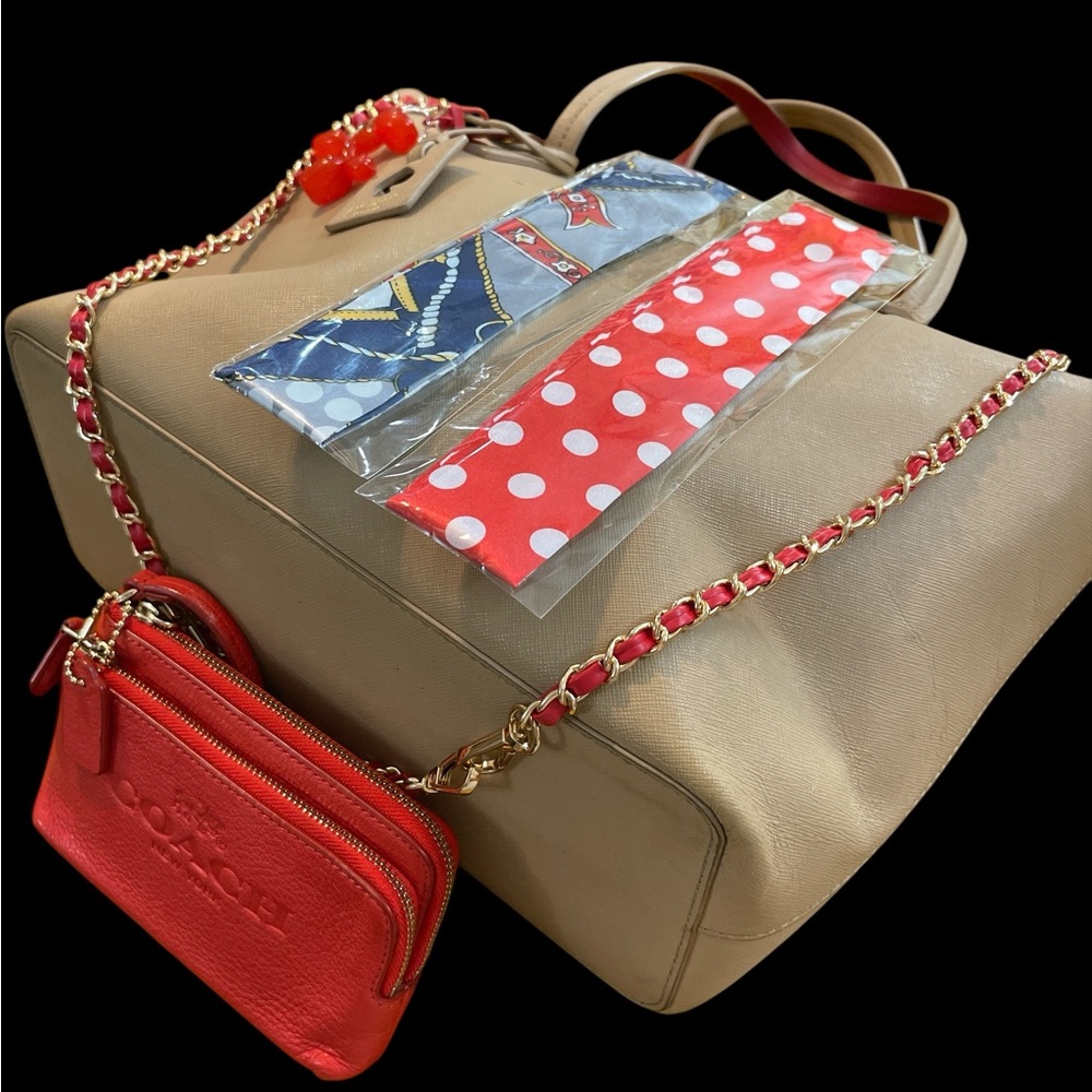 Kate Spade Tan & Red Tote, Coach Wallet, Twillies, Keychain, Xbody Chain & Dusty - Picture 3 of 16